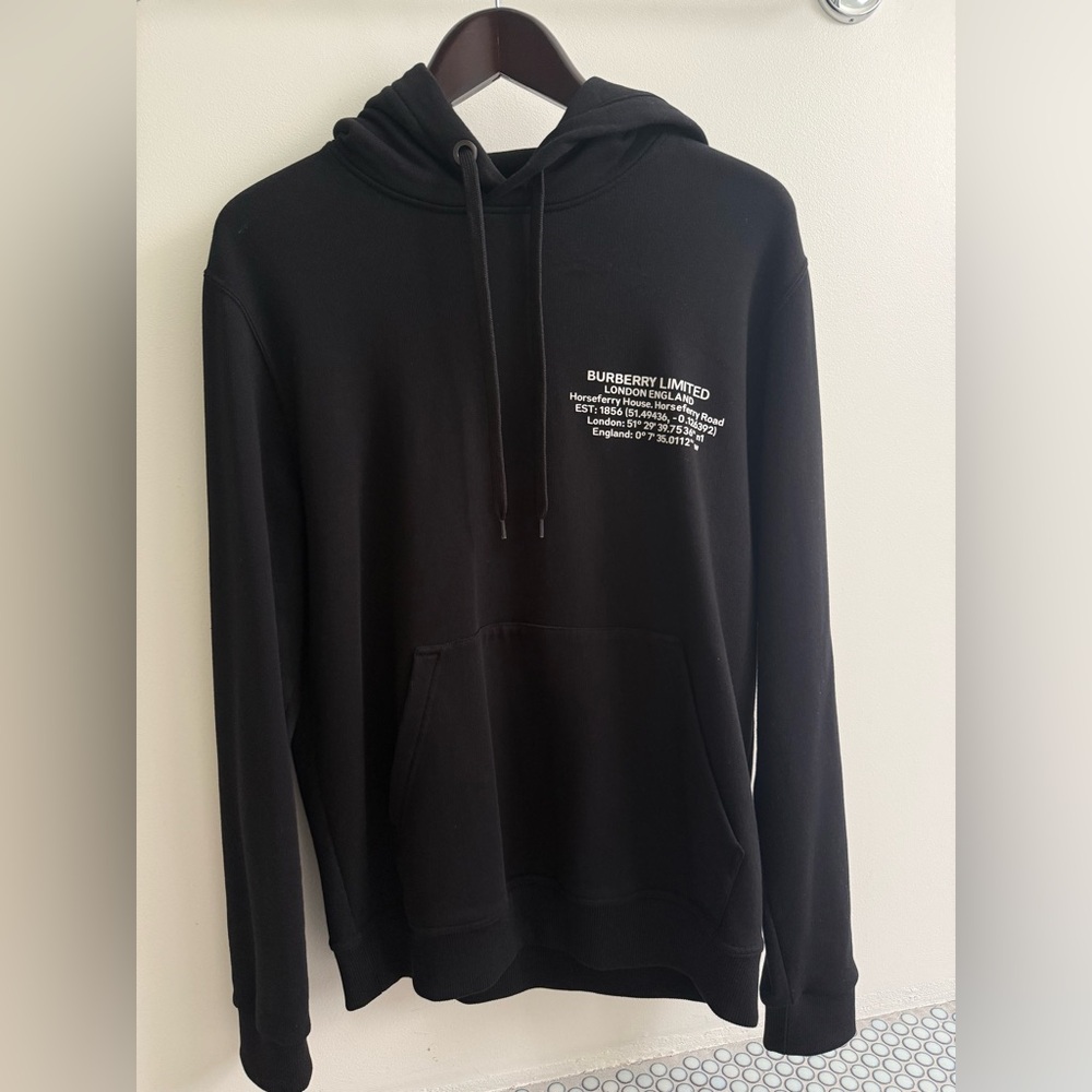 Burberry Location-Print Drawstring Hoodie - Black - Small - Like New